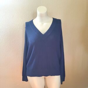 New NIC + ZOE Navy Blue V-Neck Pullover Sweater Size L